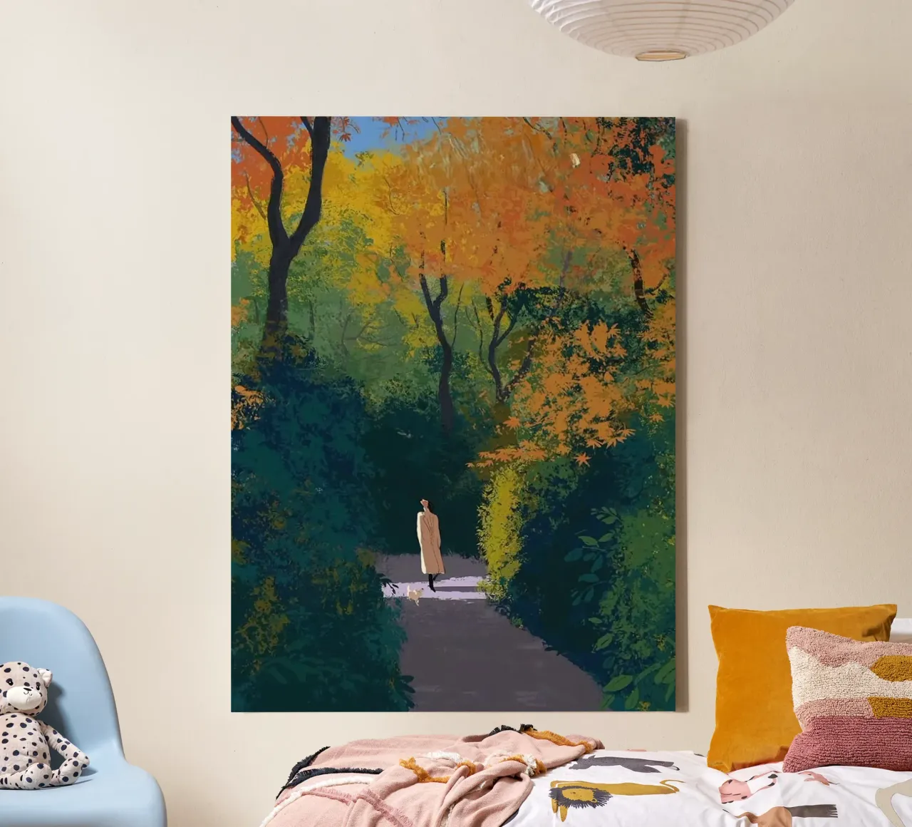 autumn pathway trees tela con Cornice a cassetta da lily