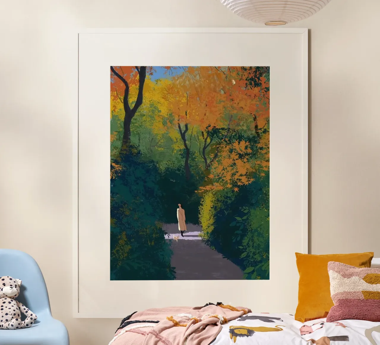 autumn pathway trees poster con telaio in legno da lily