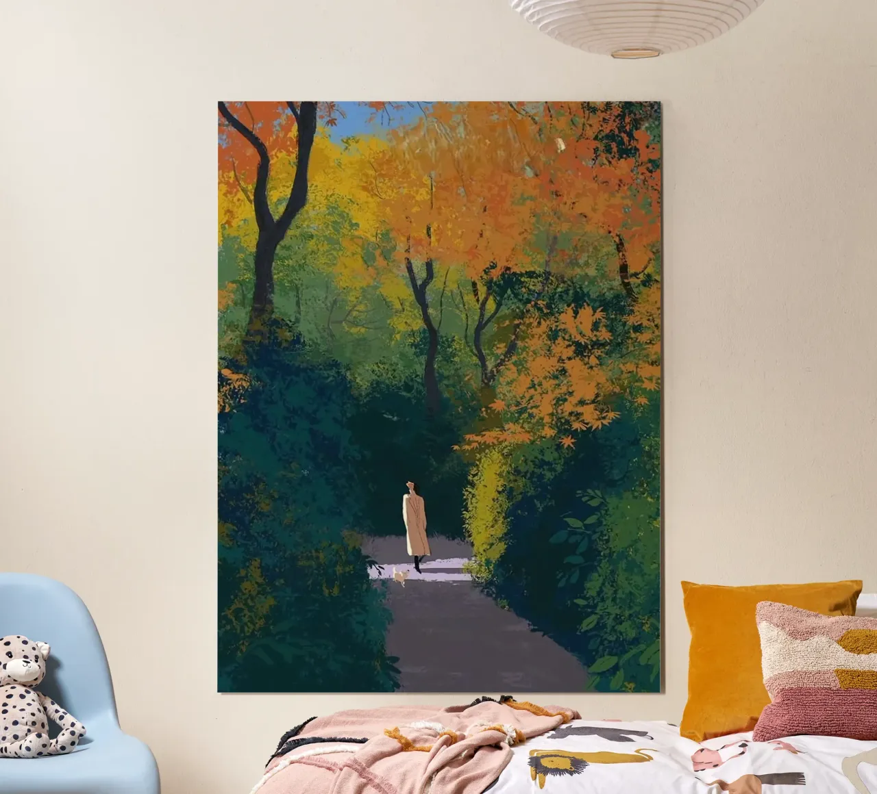 autumn pathway trees poster con telaio in legno da lily