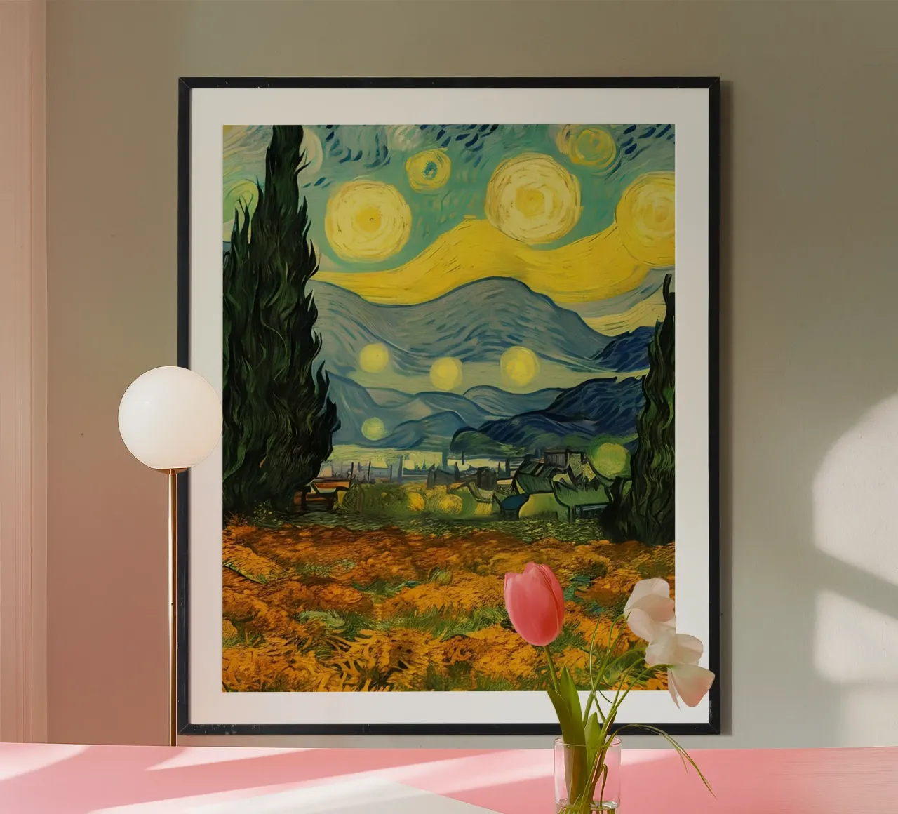 yellow swirls green poster con telaio in legno da lily