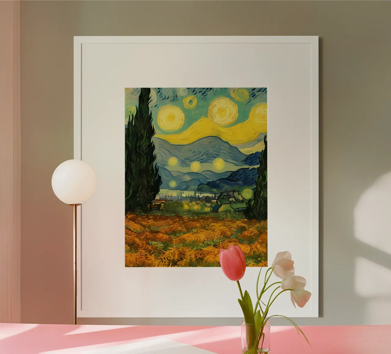 yellow swirls green poster con telaio in legno da lily