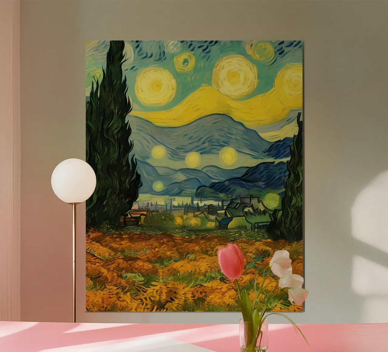 yellow swirls green poster con telaio in legno da lily