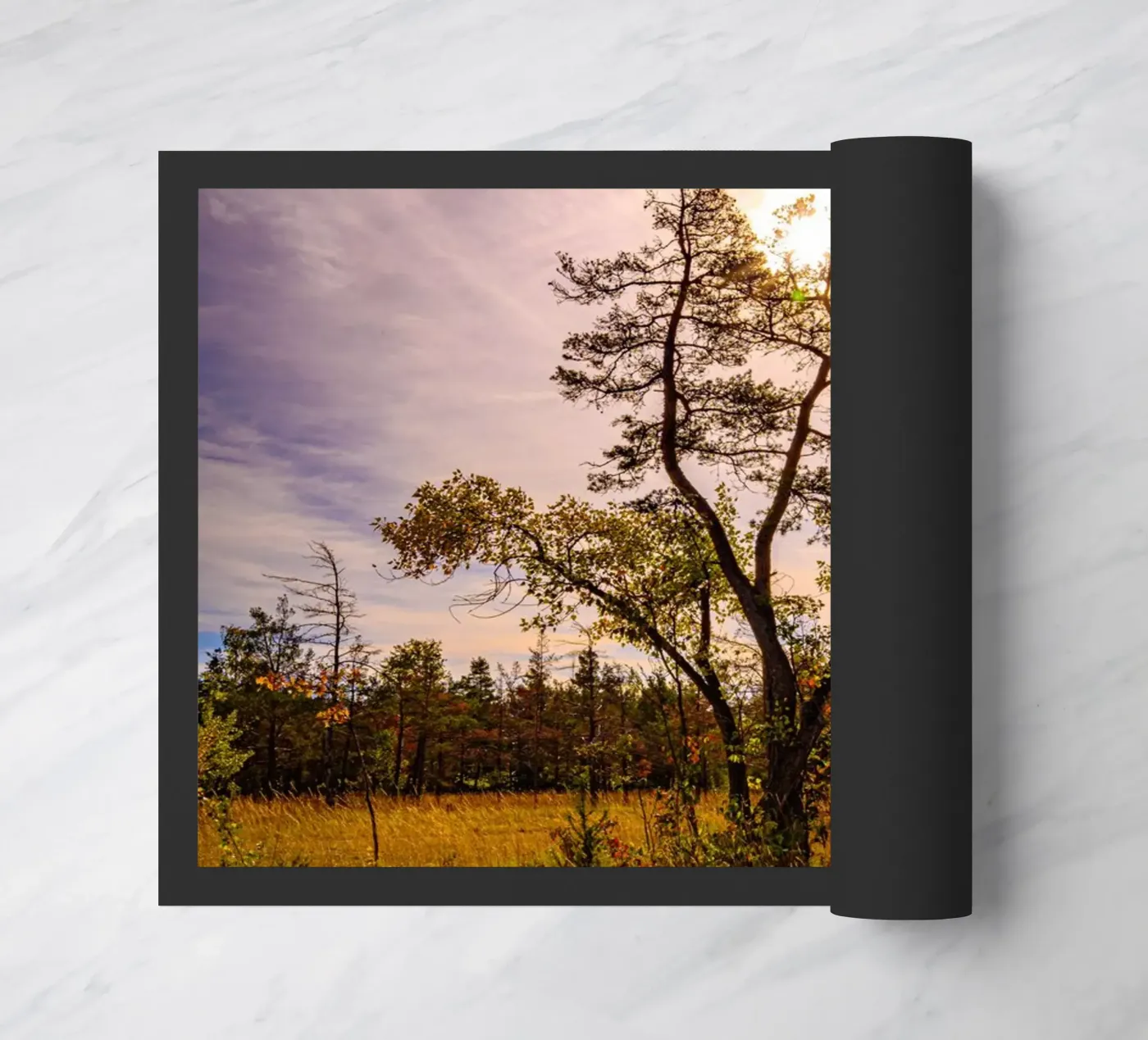 Sun behind a deciduous tree Fußmatte von Marcus Beckert | Fotografie