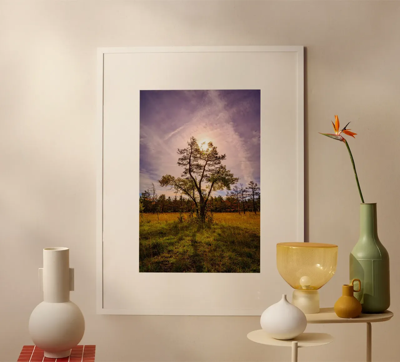 Zon achter een loofboom poster van Marcus Beckert | Fotografie