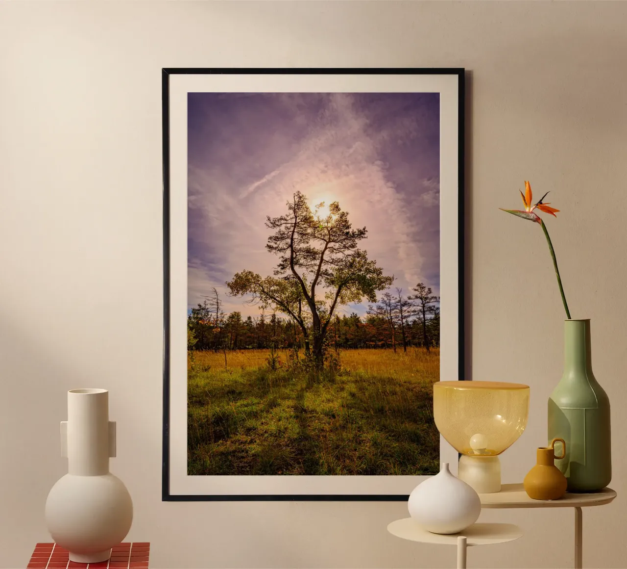 Zon achter een loofboom poster van Marcus Beckert | Fotografie