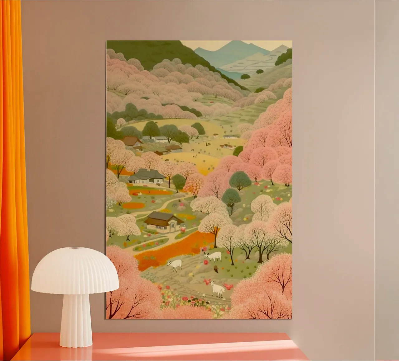 village spring poster con telaio in alluminio da lily