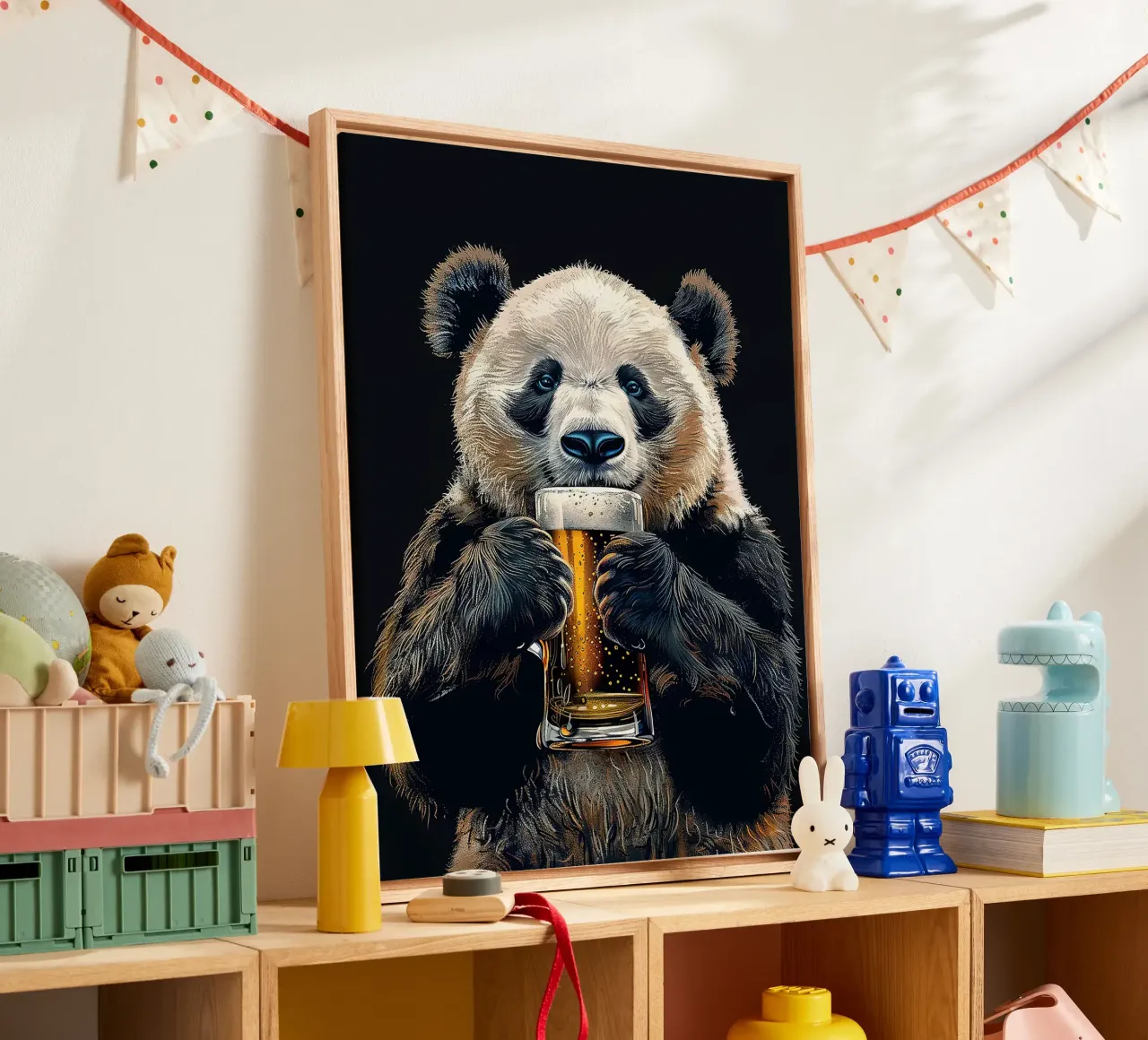 boccale di birra panda bolle animali tela con Cornice a cassetta da Hannah Meyer