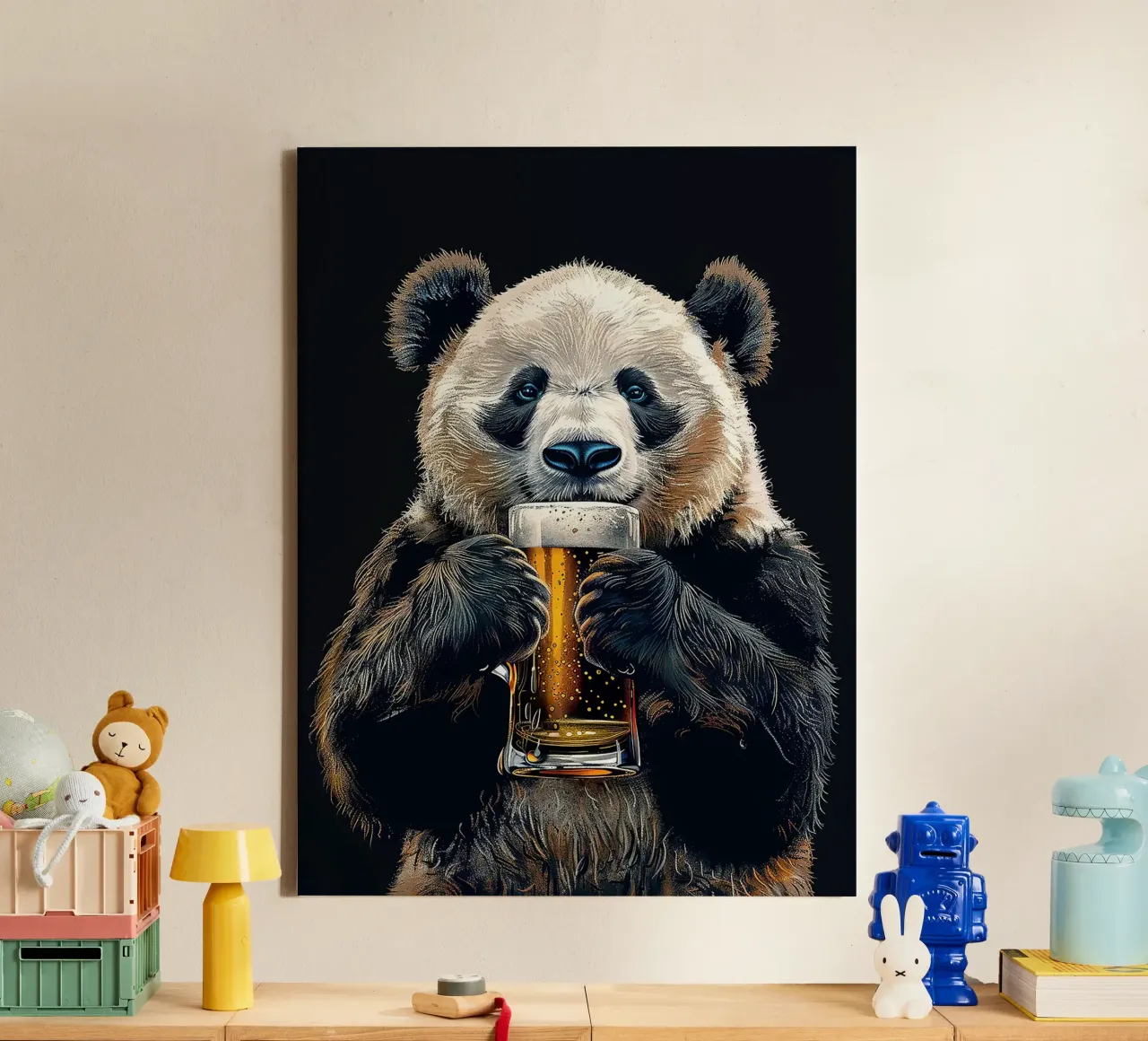 boccale di birra panda bolle animali tela con Cornice a cassetta da Hannah Meyer