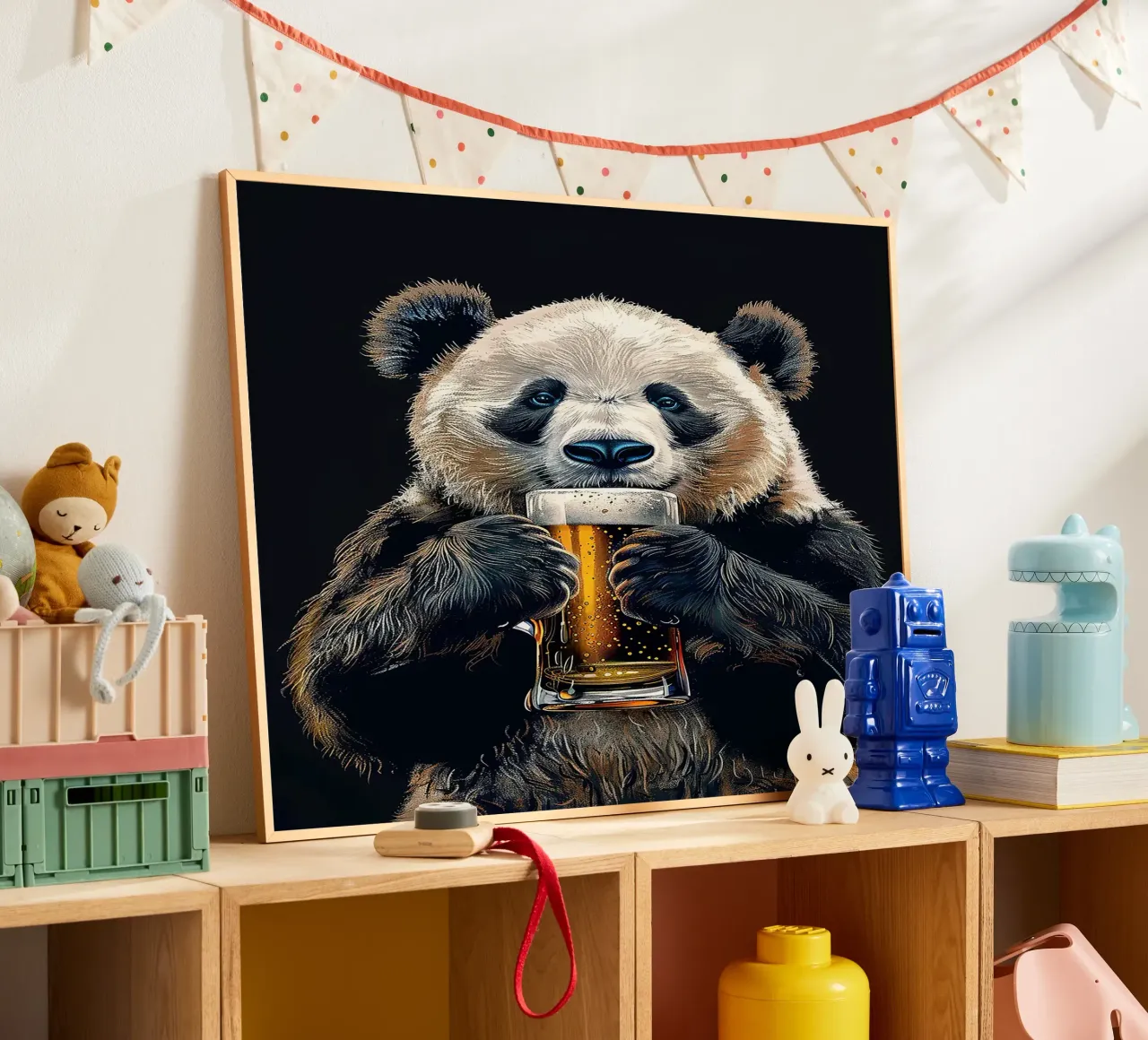 boccale di birra panda bolle animali poster con telaio in plastica da Hannah Meyer