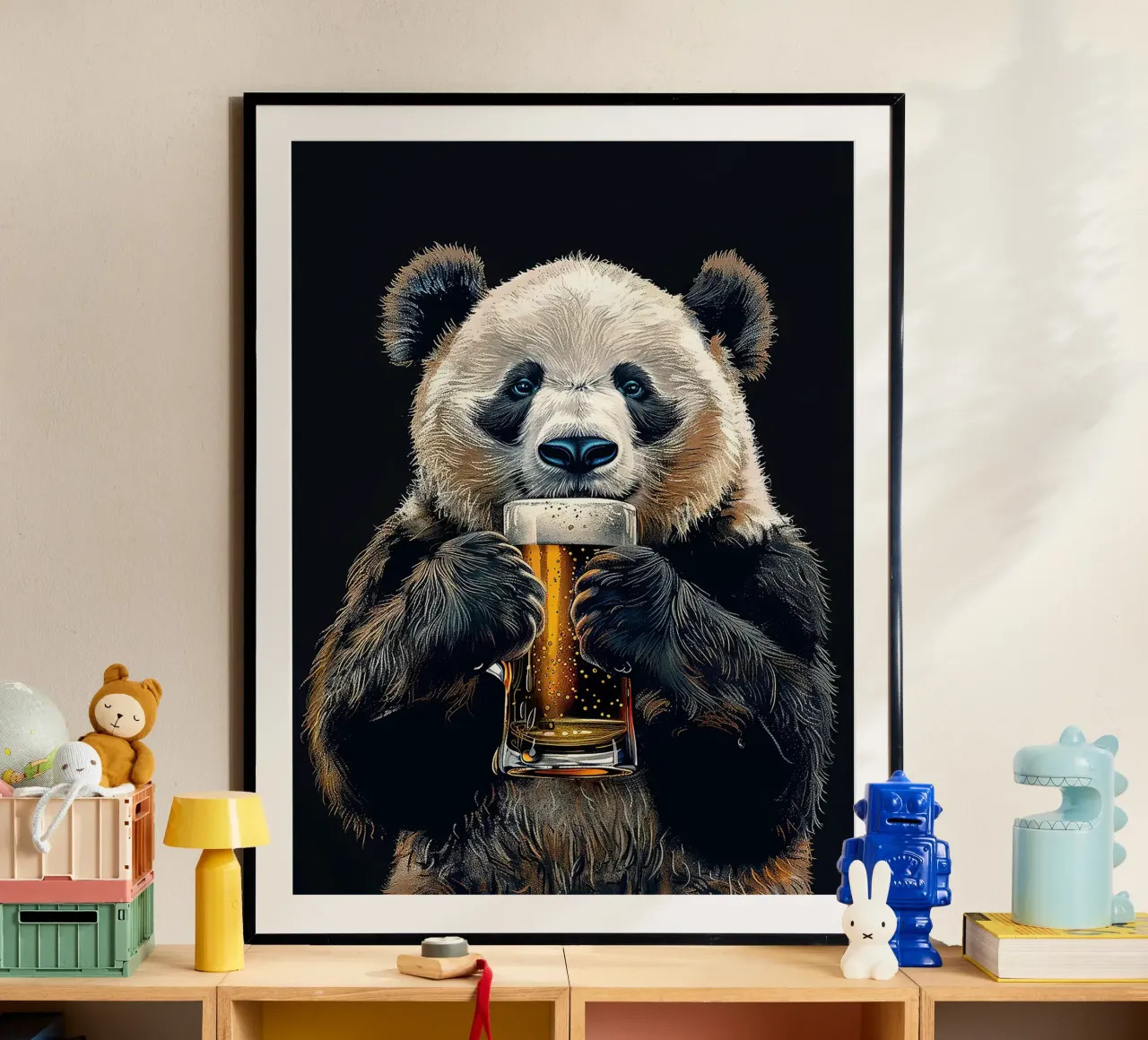 boccale di birra panda bolle animali poster con telaio in plastica da Hannah Meyer