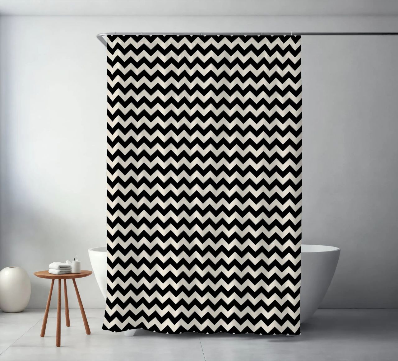 Minimal Chic Basic Chevron-Muster | Schwarz und Elfenbein Duschvorhang von Beauty in Simplicity