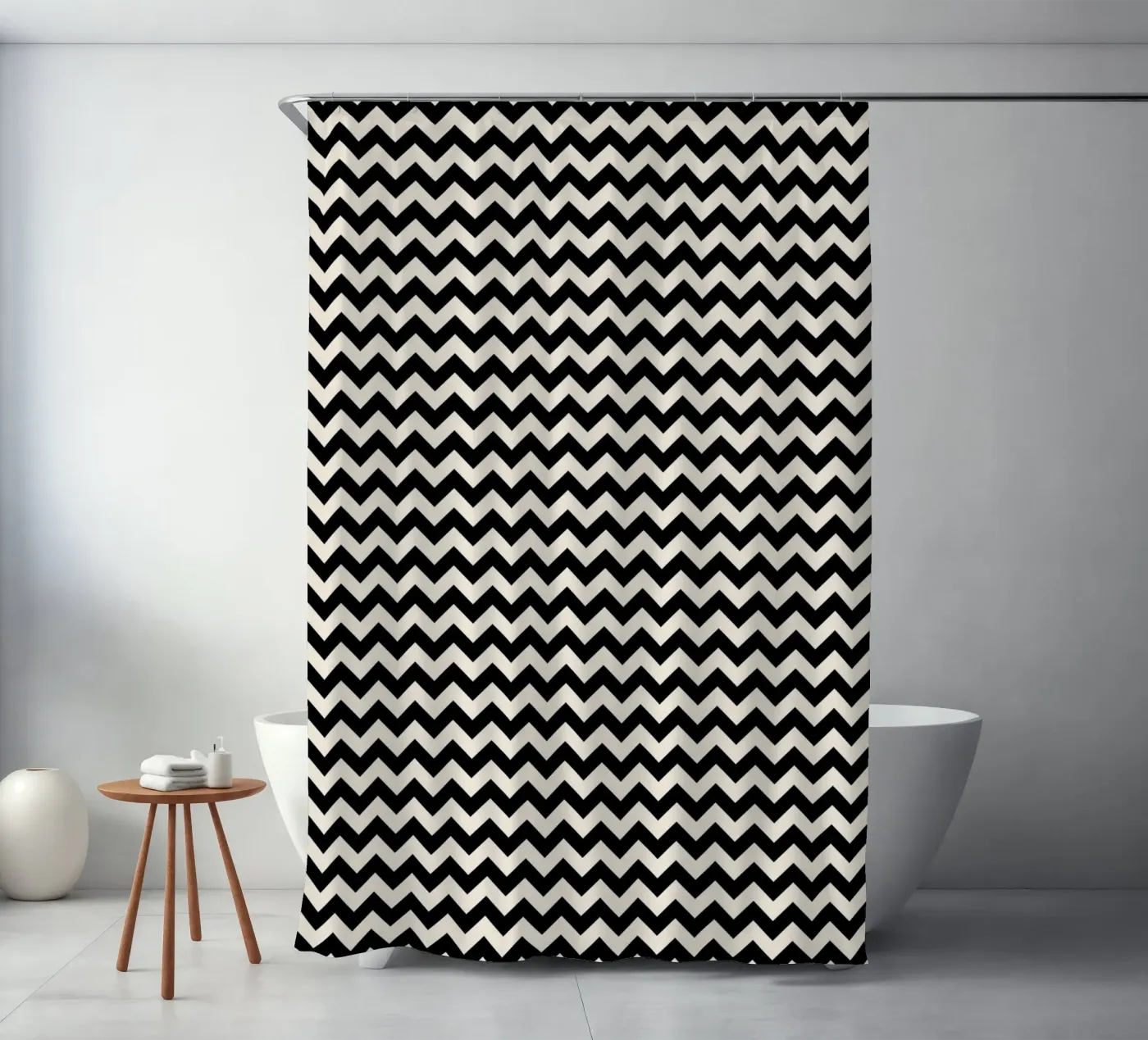 Minimal Chic Basic Chevron Pattern | Nero e Avorio tenda da doccia da Beauty in Simplicity
