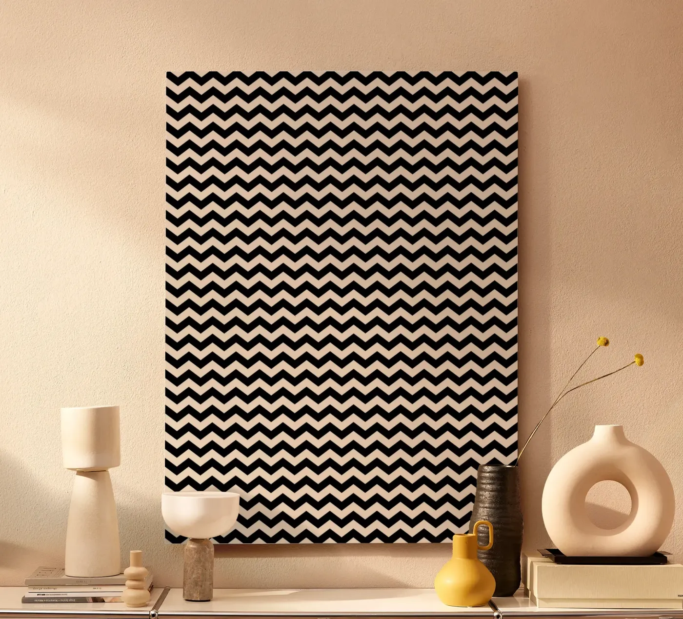 Minimal Chic Basic Chevron Pattern | Black and Ivory alu-dibond by Beauty in Simplicity
