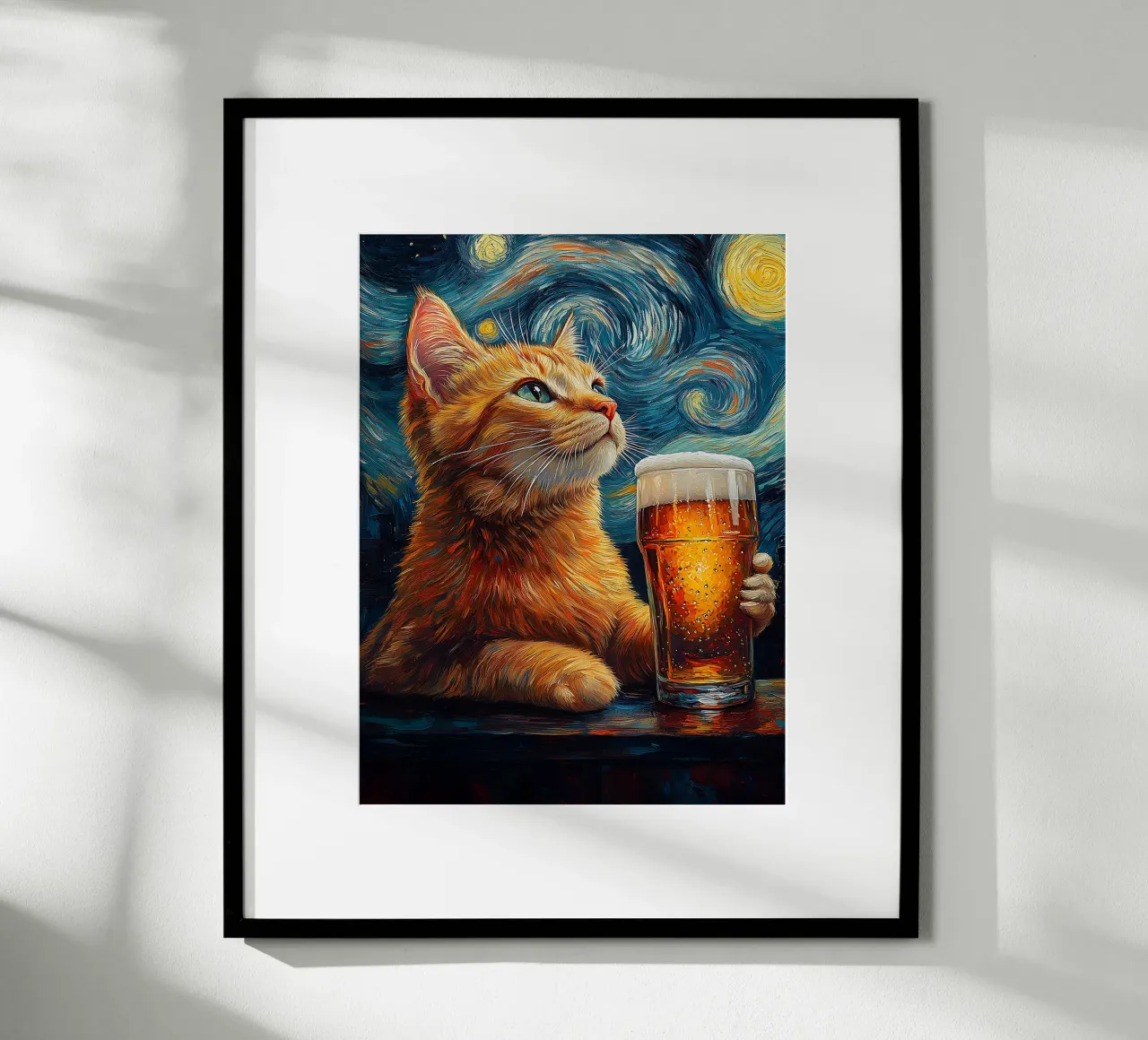 gatto birra bicchiere notte stellata stelle bere poster da Hannah Meyer