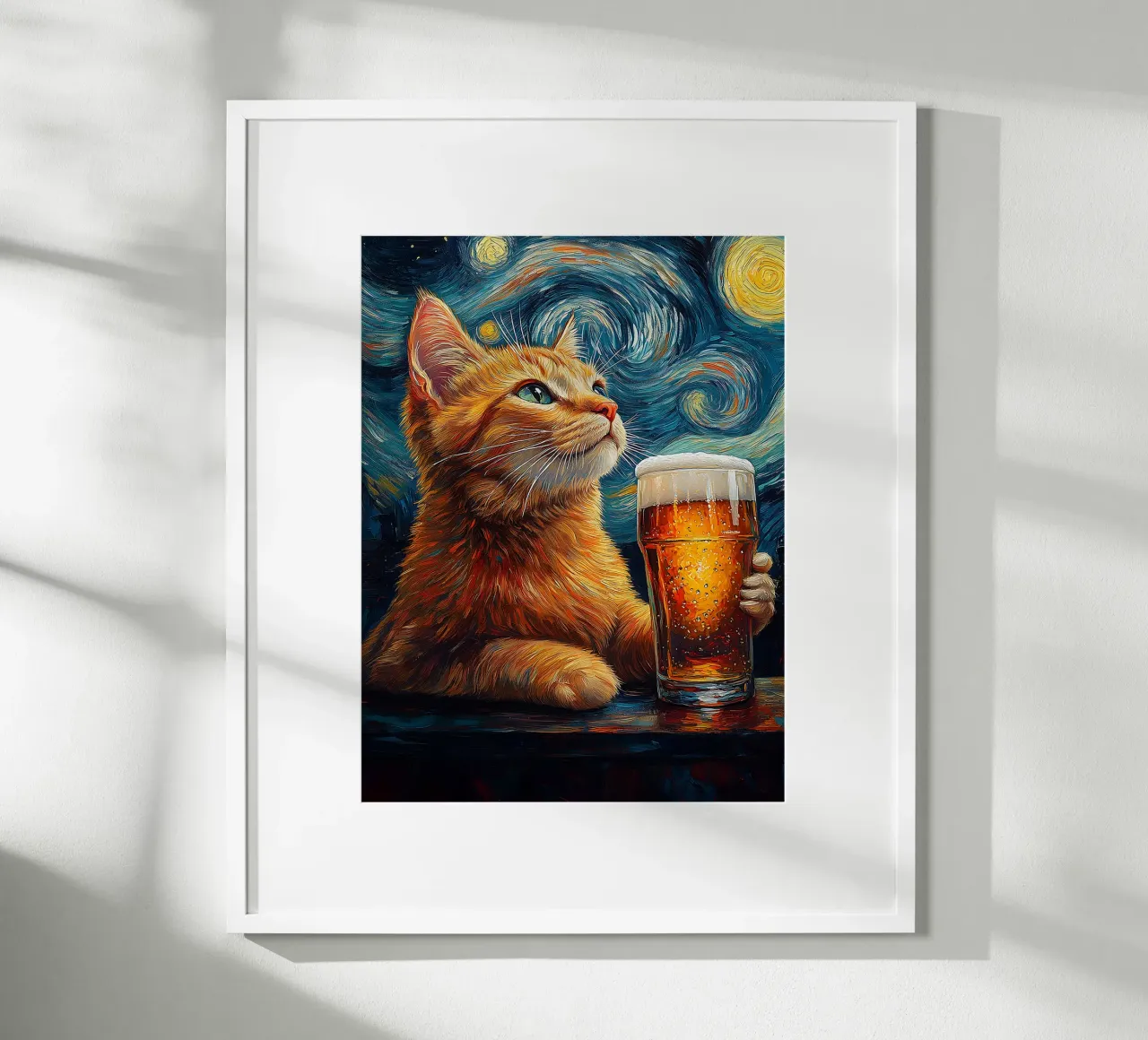 gatto birra bicchiere notte stellata stelle bere poster da Hannah Meyer