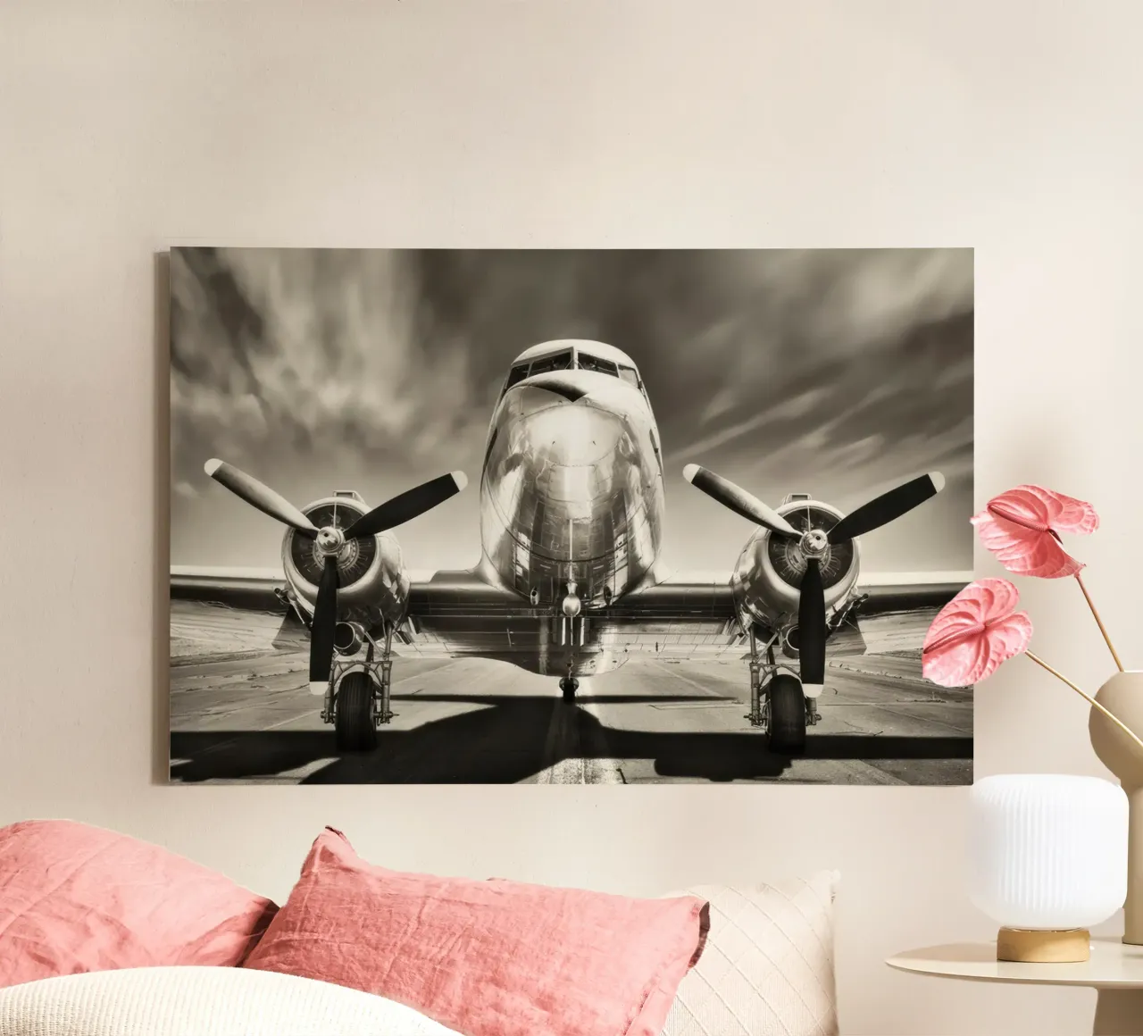 avión monocromático lienzo con Marco flotante de vintgeseyn
