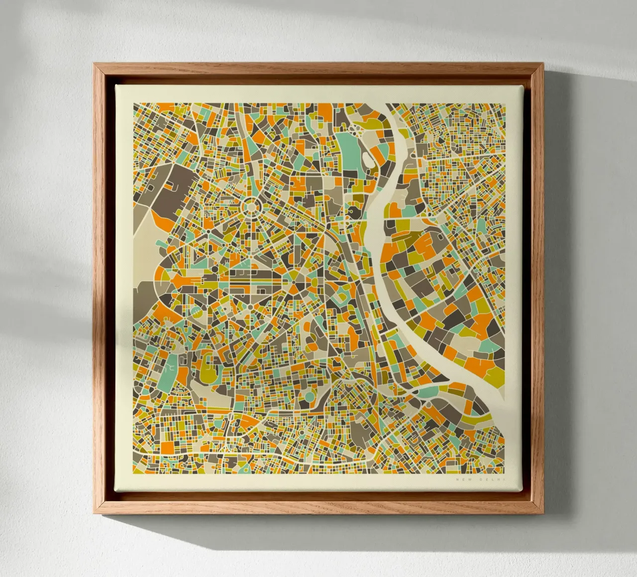 New Delhi Kaart canvas met Baklijst van Jazzberry Blue