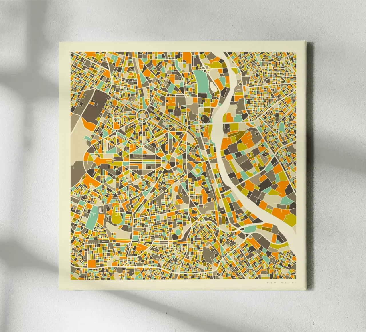 New Delhi Kaart canvas met Baklijst van Jazzberry Blue