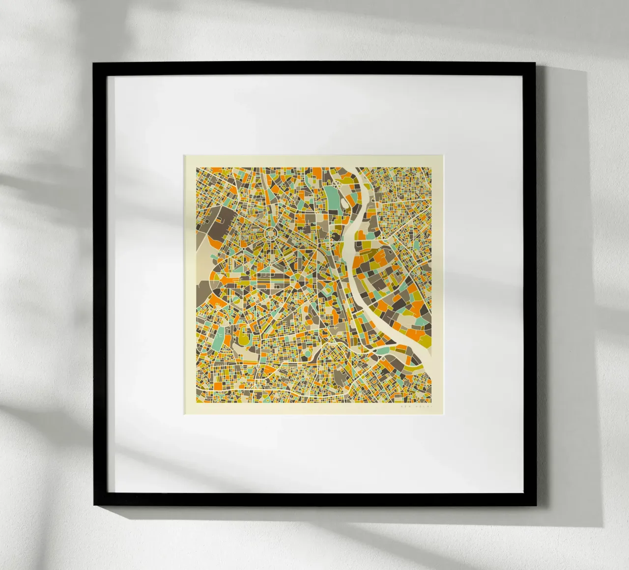 Mappa di Nuova Delhi poster con telaio in alluminio da Jazzberry Blue