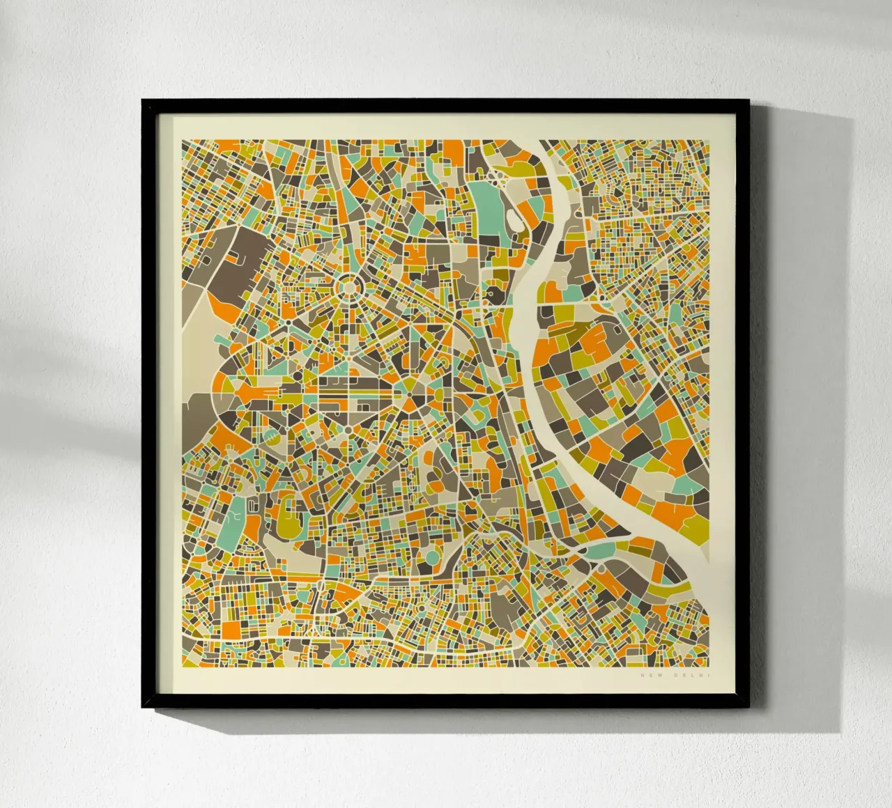 Mappa di Nuova Delhi poster con telaio in alluminio da Jazzberry Blue