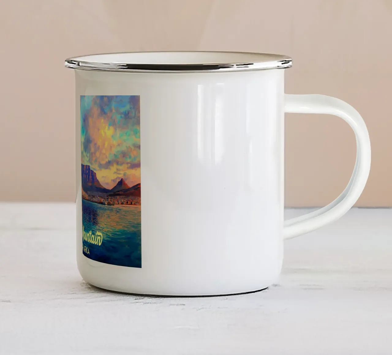 Table Mountain Sudafrica tazza in smalto da Voxel Visionaries