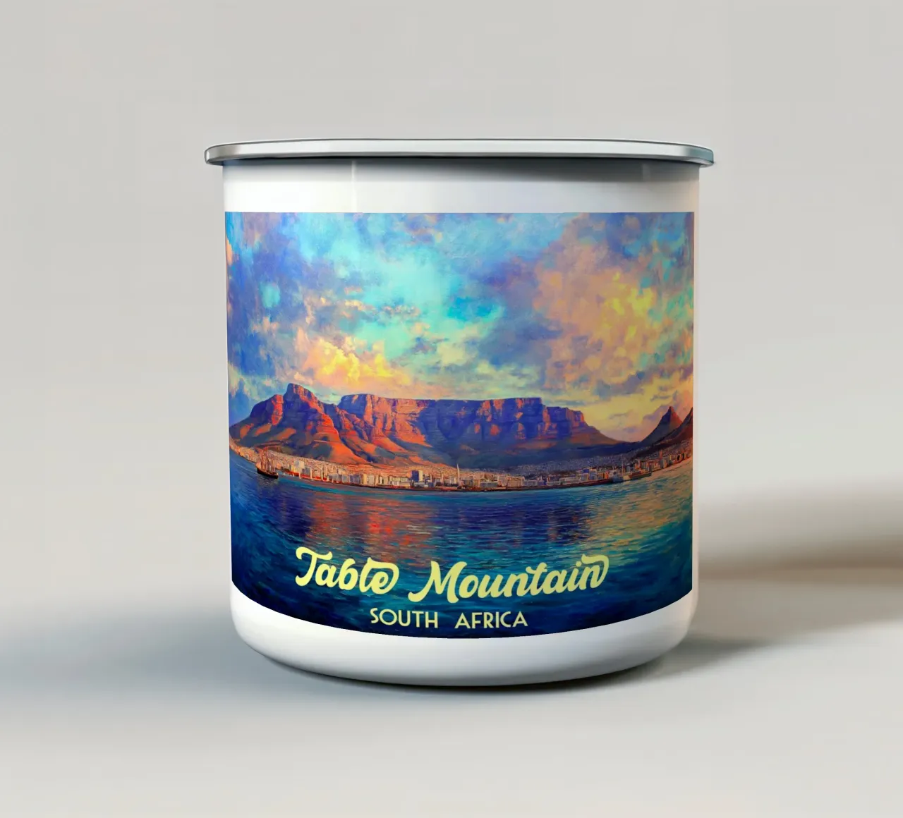 Table Mountain Sudafrica tazza in smalto da Voxel Visionaries
