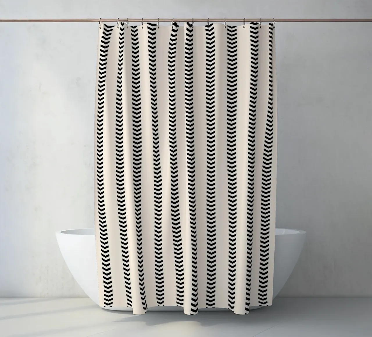 Minimal Basic Mudcloth Frecce a righe | Nero su Avorio tenda da doccia da Beauty in Simplicity