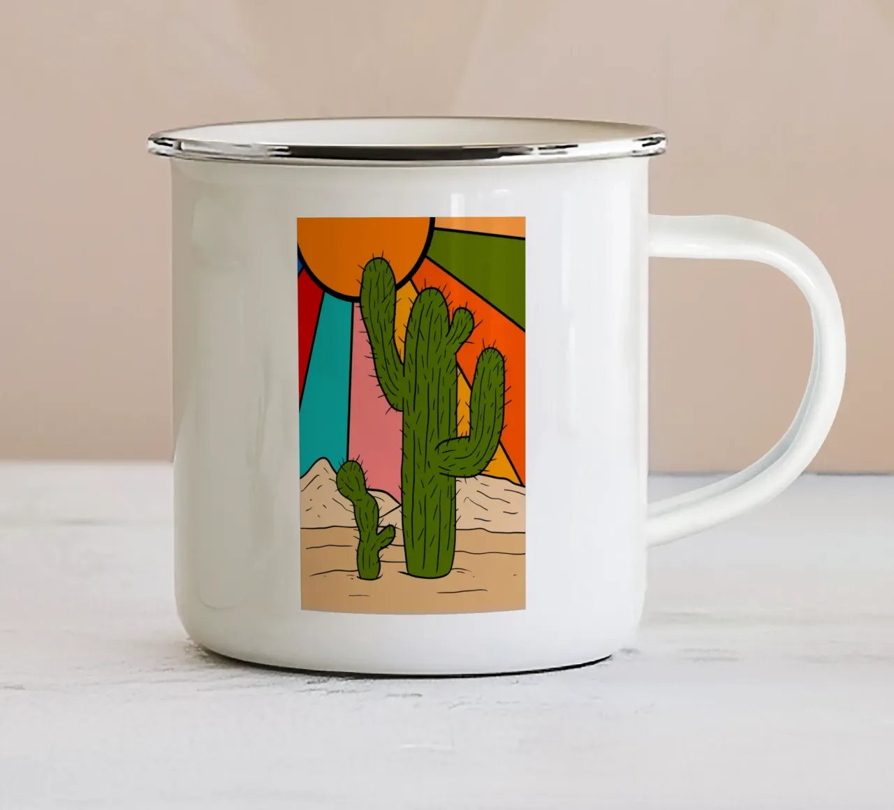 Retro Sun and cactus plants tazza in smalto da TijanaArtStudio88