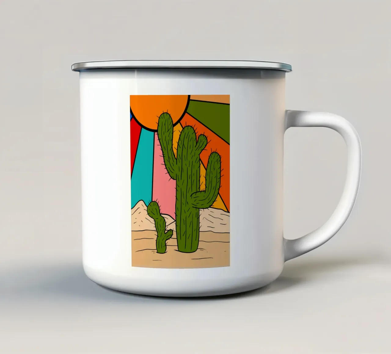 Retro Sun and cactus plants tazza in smalto da TijanaArtStudio88