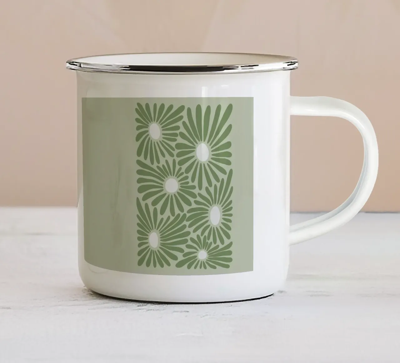 Abstract greenish retro flowers tazza in smalto da TijanaArtStudio88