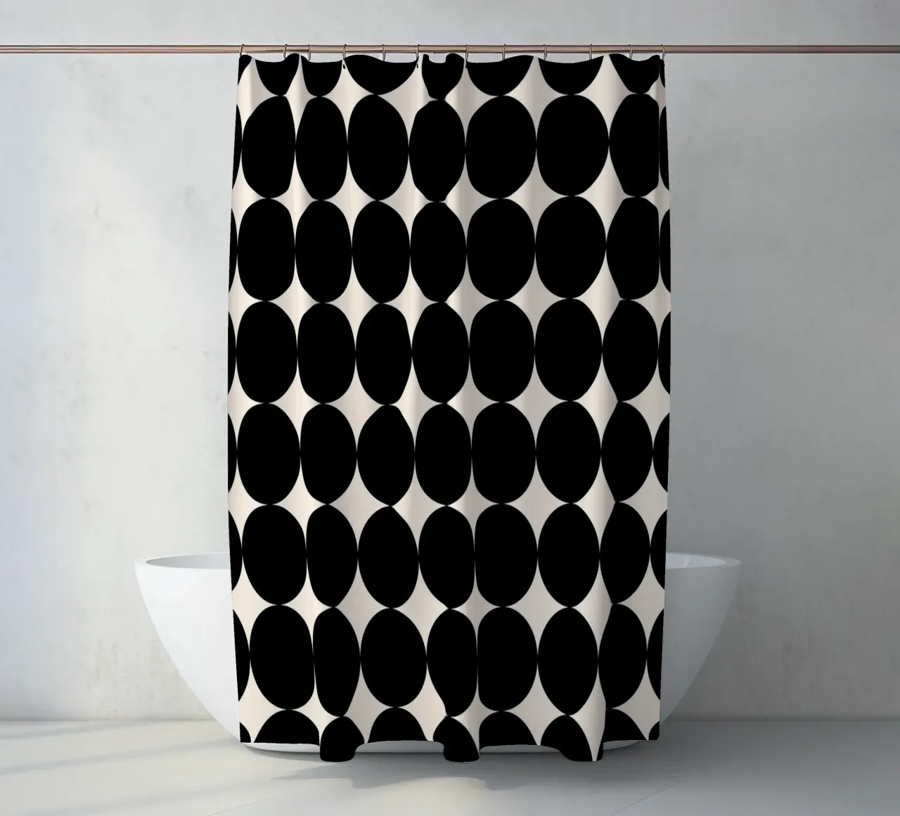 Minimal Geometric Scandi Circle Pattern | Black on Ivory shower curtain by Beauty in Simplicity