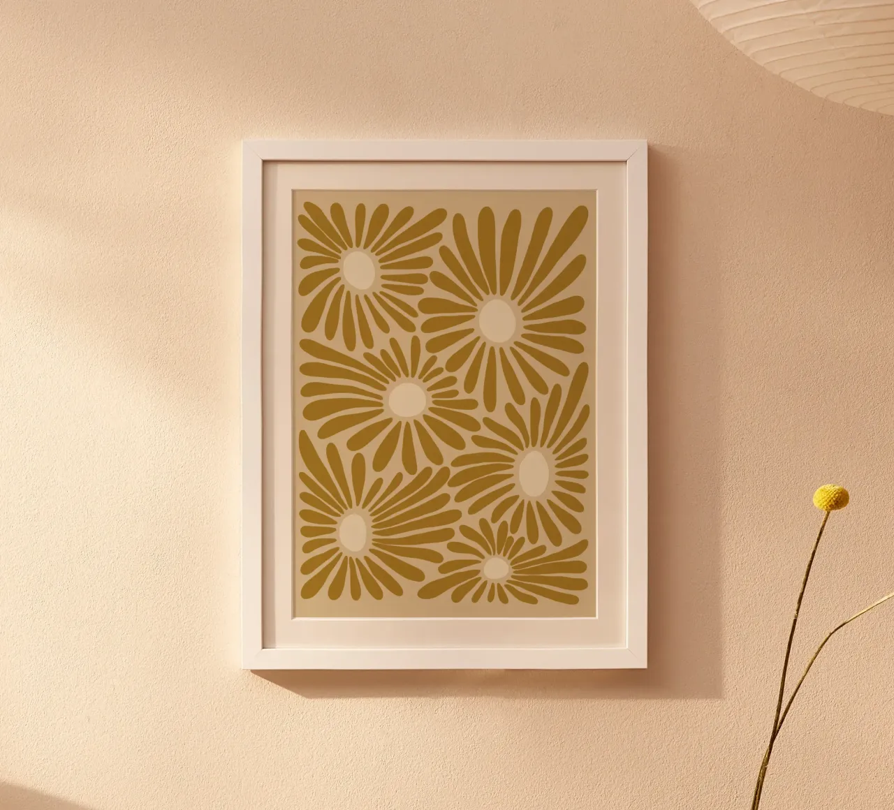 Abstract yellowish retro flowers poster con telaio in plastica da TijanaArtStudio88