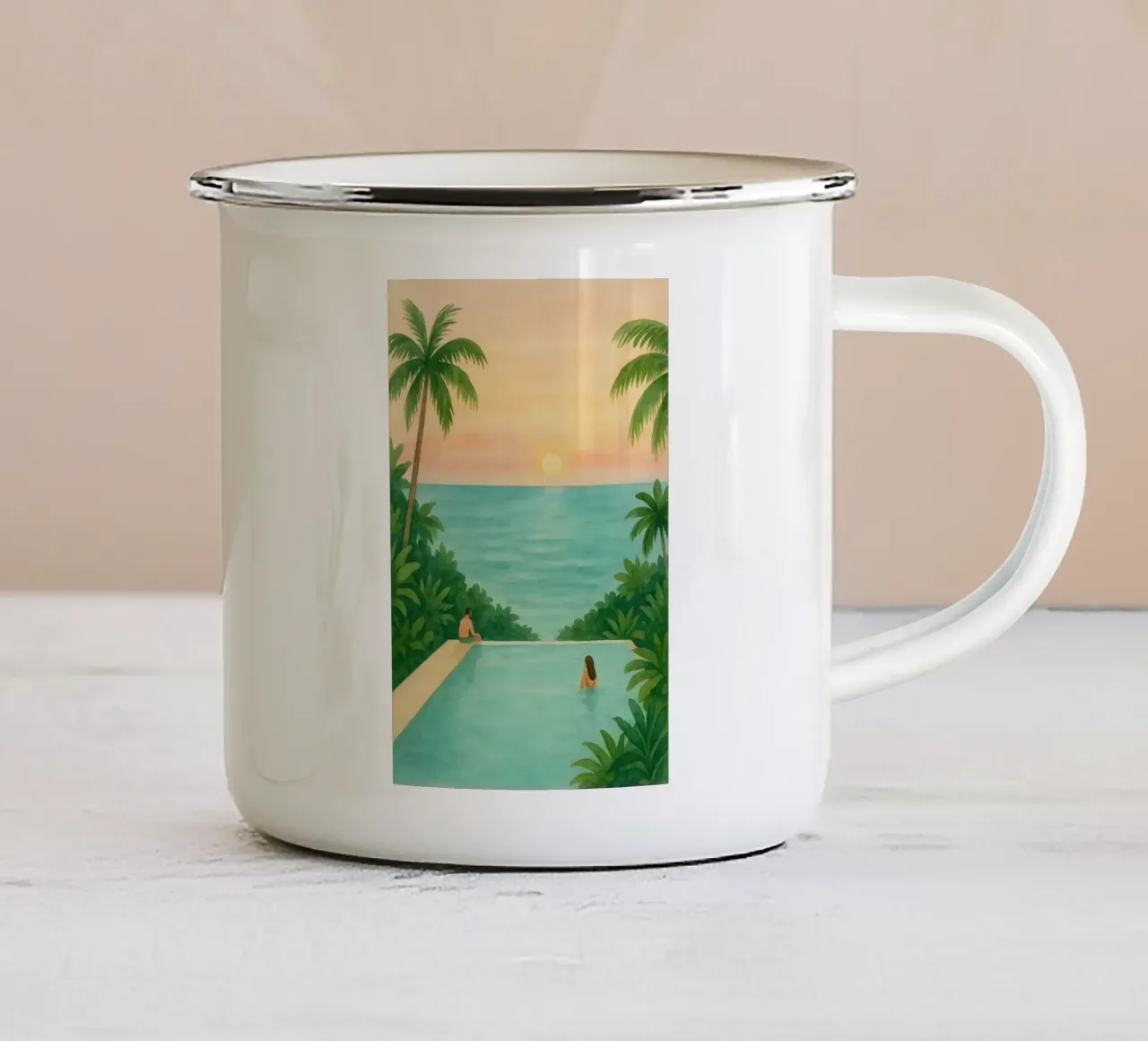 Tramonto all'infinito tazza in smalto da Sea of Calm
