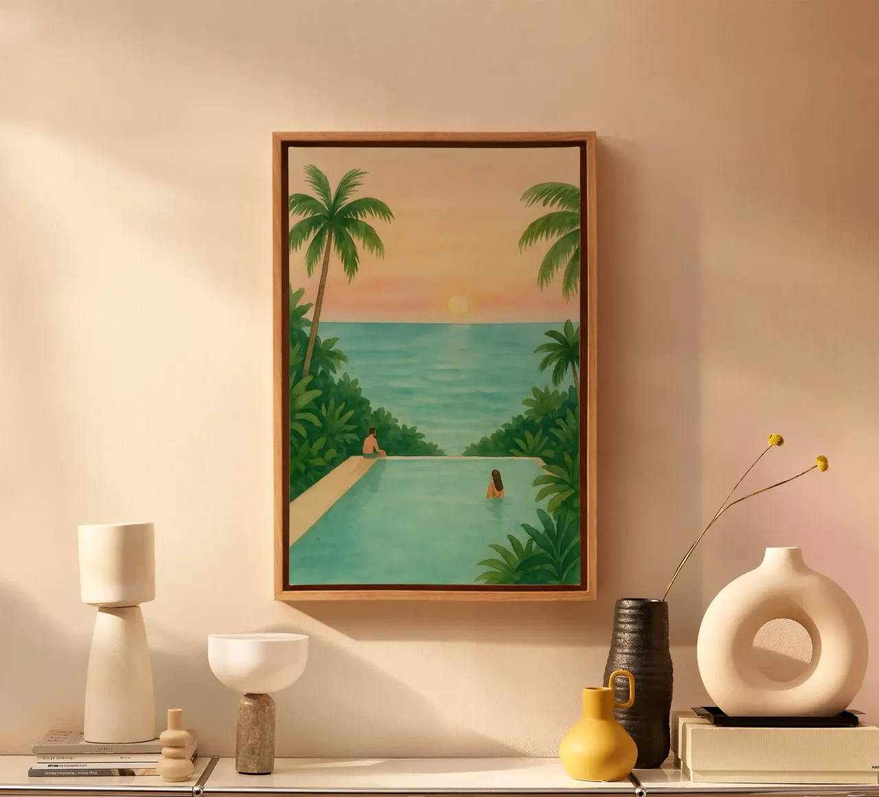 Oneindige zonsondergang canvas met Baklijst van Sea of Calm