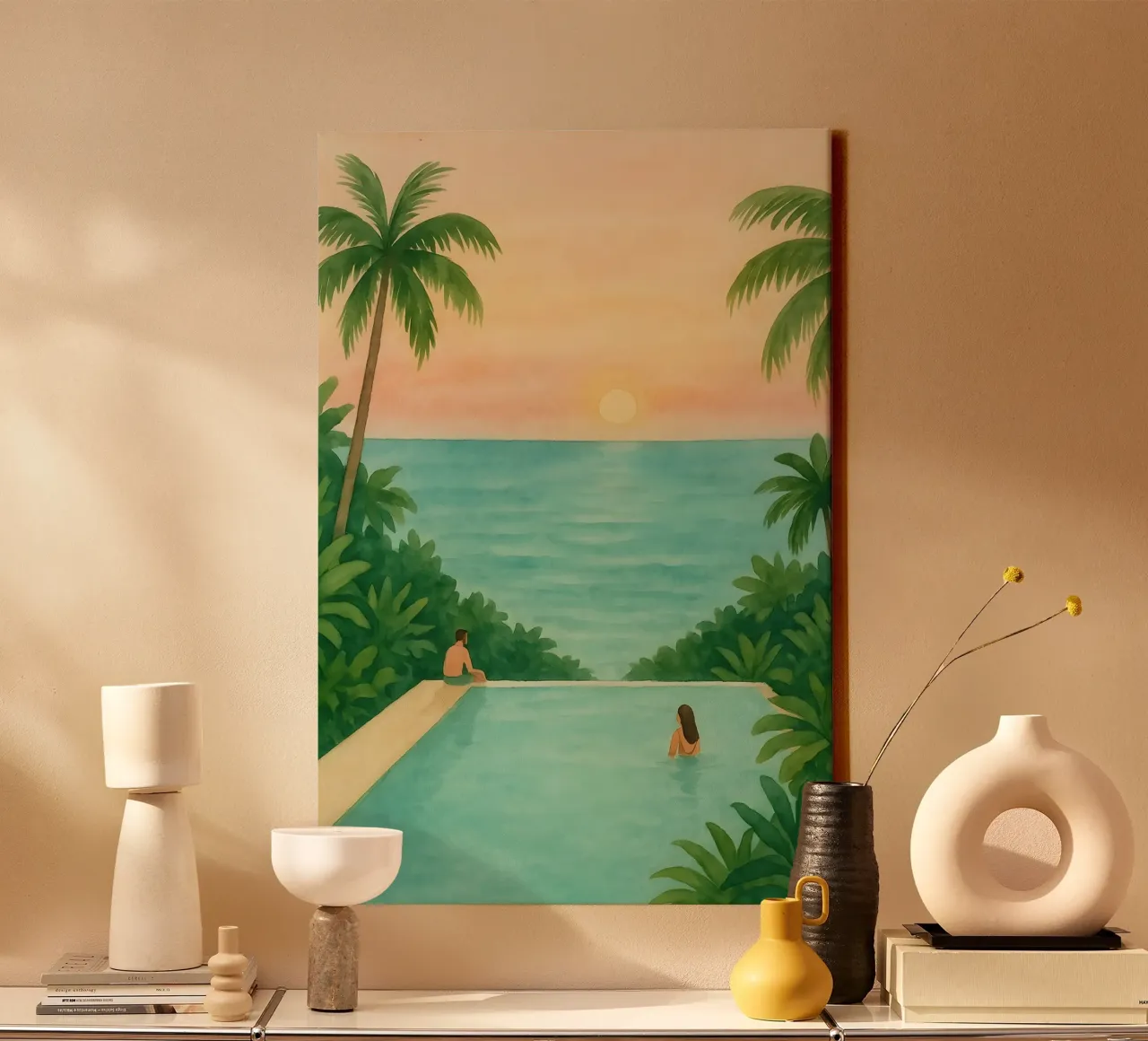 Oneindige zonsondergang canvas met Baklijst van Sea of Calm