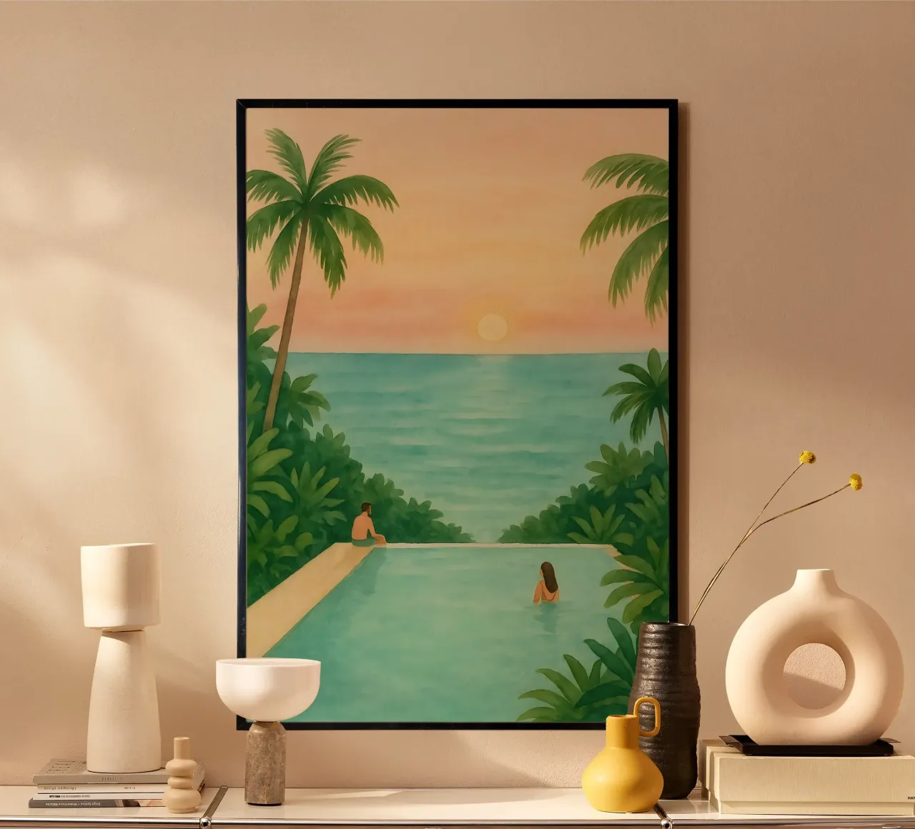 Tramonto all'infinito poster con telaio in alluminio da Sea of Calm
