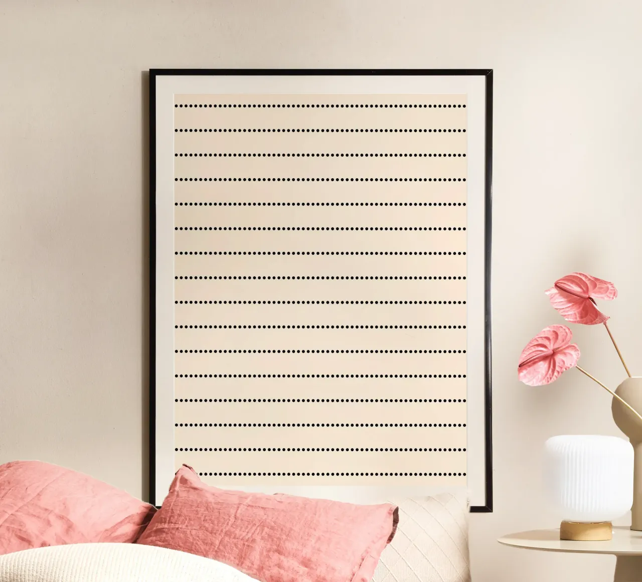 Minimal Scandi Basic Strisce a pois | Nero su beige poster con telaio in alluminio da Beauty in Simplicity
