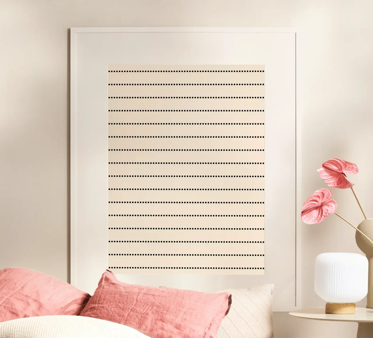 Minimal Scandi Basic Strisce a pois | Nero su beige poster con telaio in alluminio da Beauty in Simplicity