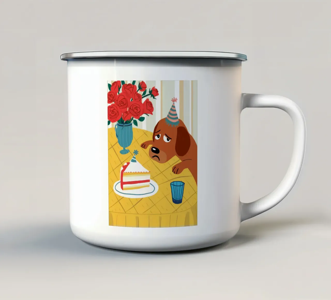 Cane triste di compleanno tazza in smalto da Lyra Glaze