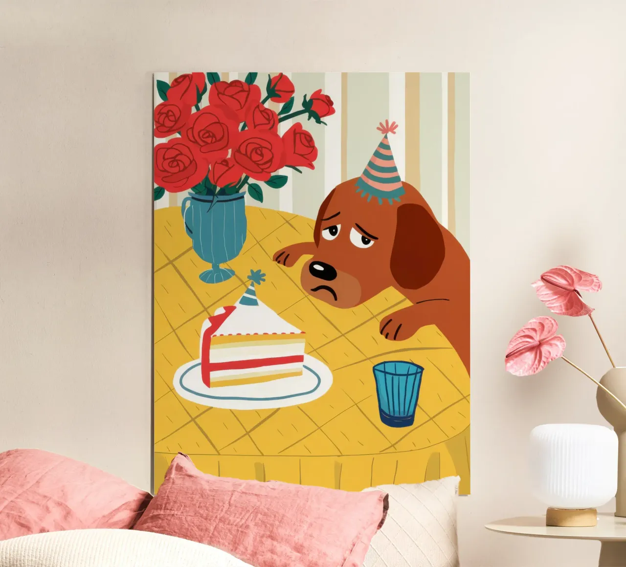 Cane triste di compleanno poster con telaio in alluminio da Lyra Glaze