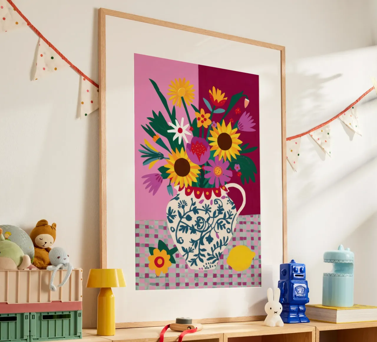 Vaso a pois con girasole poster da Bruce Juice