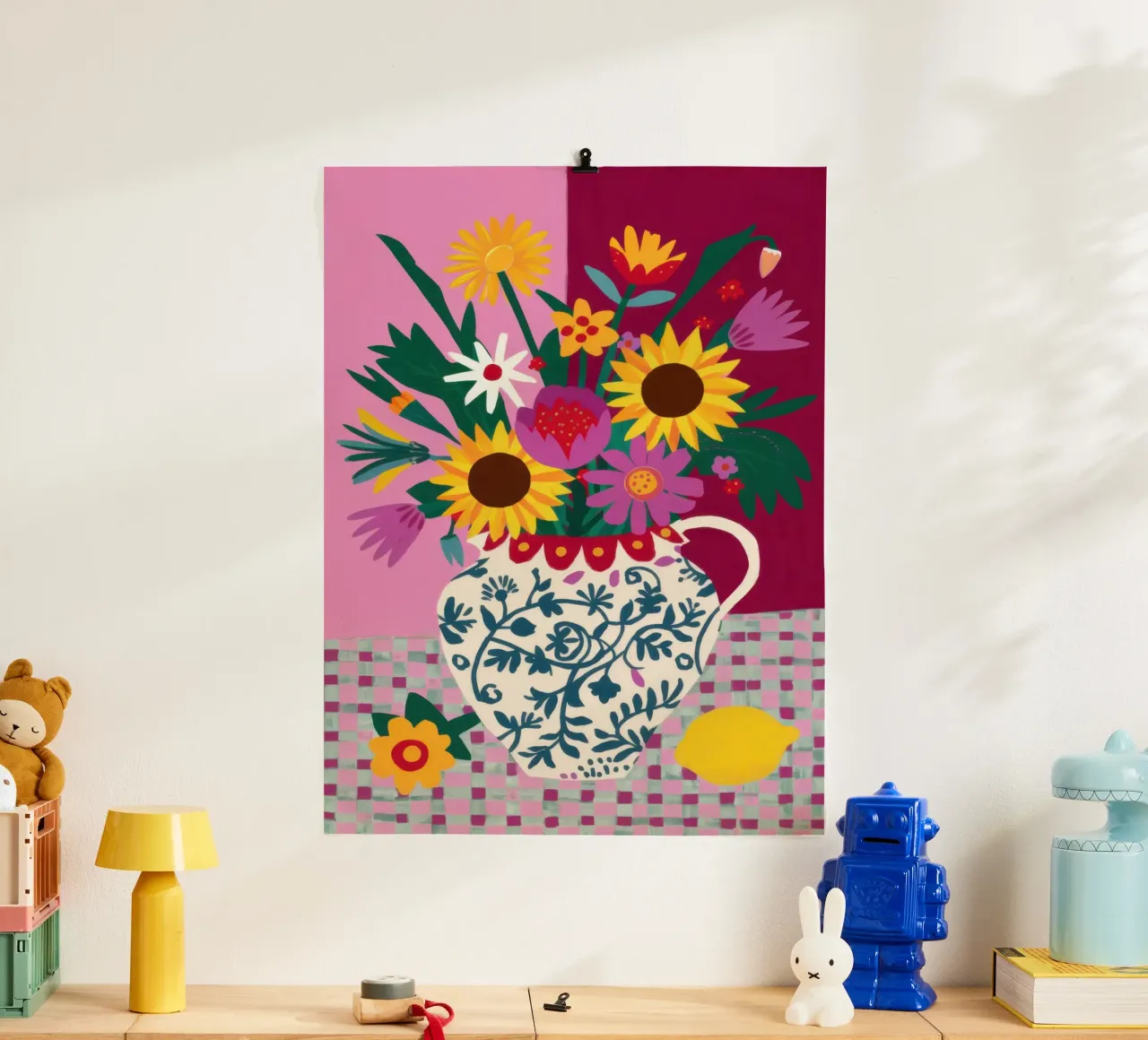 Vaso a pois con girasole poster da Bruce Juice