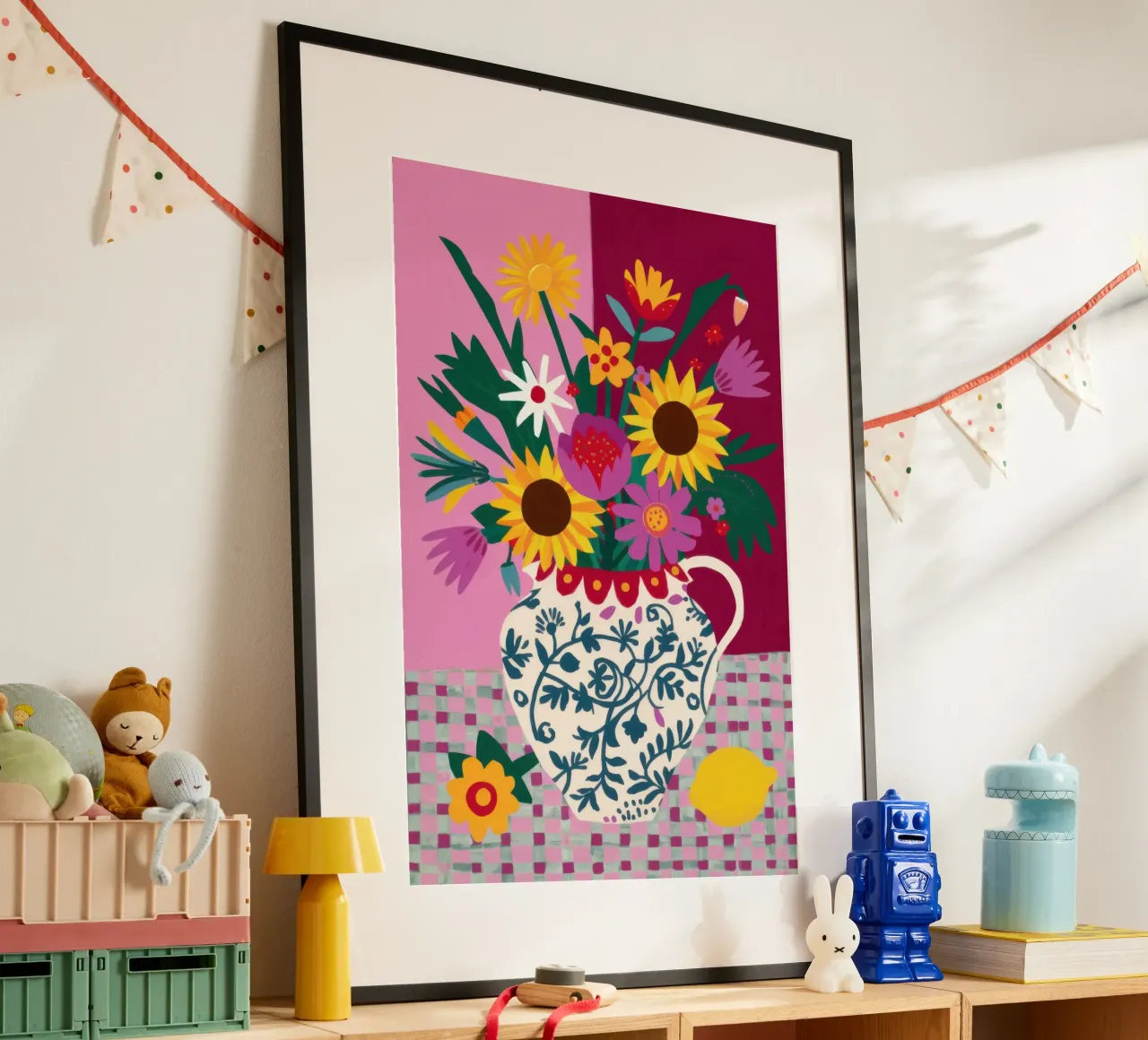 Vaso a pois con girasole poster da Bruce Juice