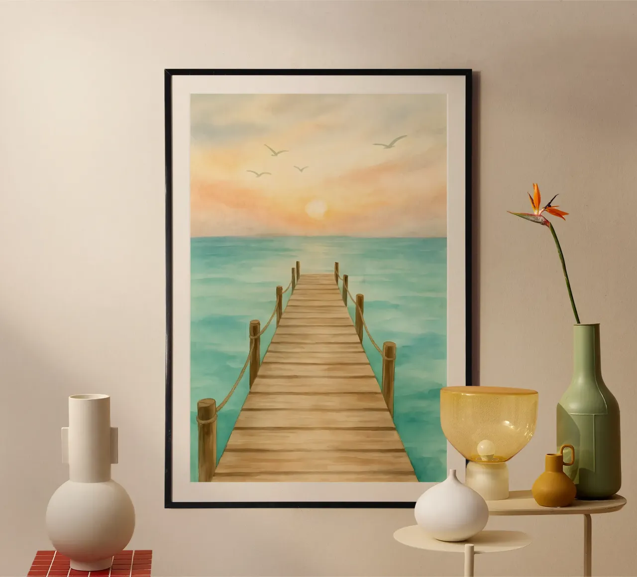 Passerella nella luce del mattino poster con telaio in alluminio da Sea of Calm