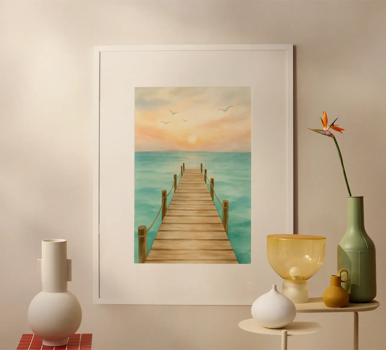 Passerella nella luce del mattino poster con telaio in alluminio da Sea of Calm