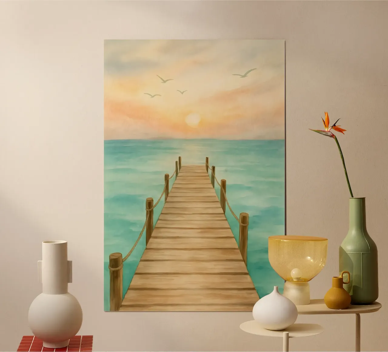 Passerella nella luce del mattino poster con telaio in alluminio da Sea of Calm