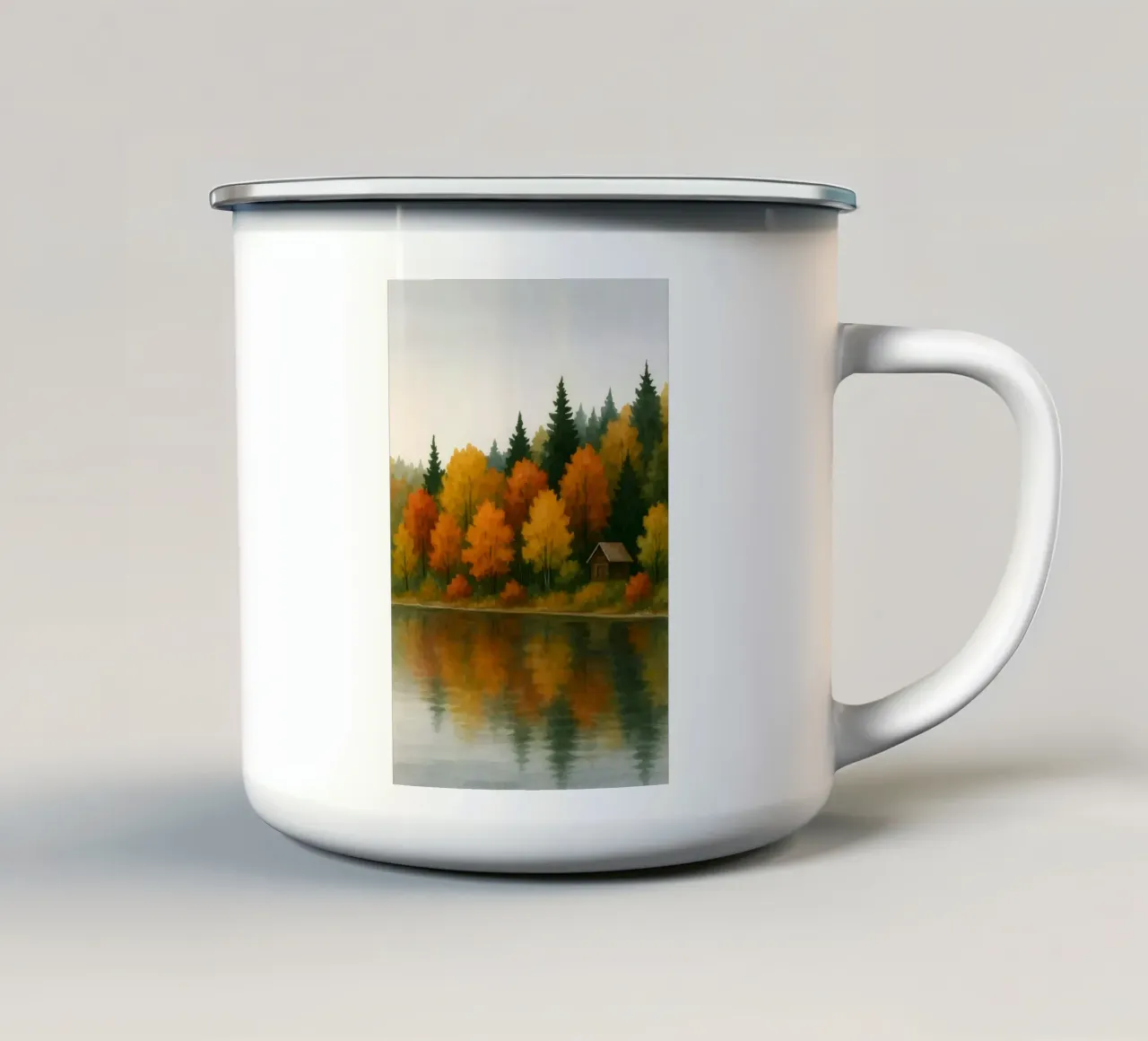 Capanna al lago d'autunno tazza in smalto da Sea of Calm