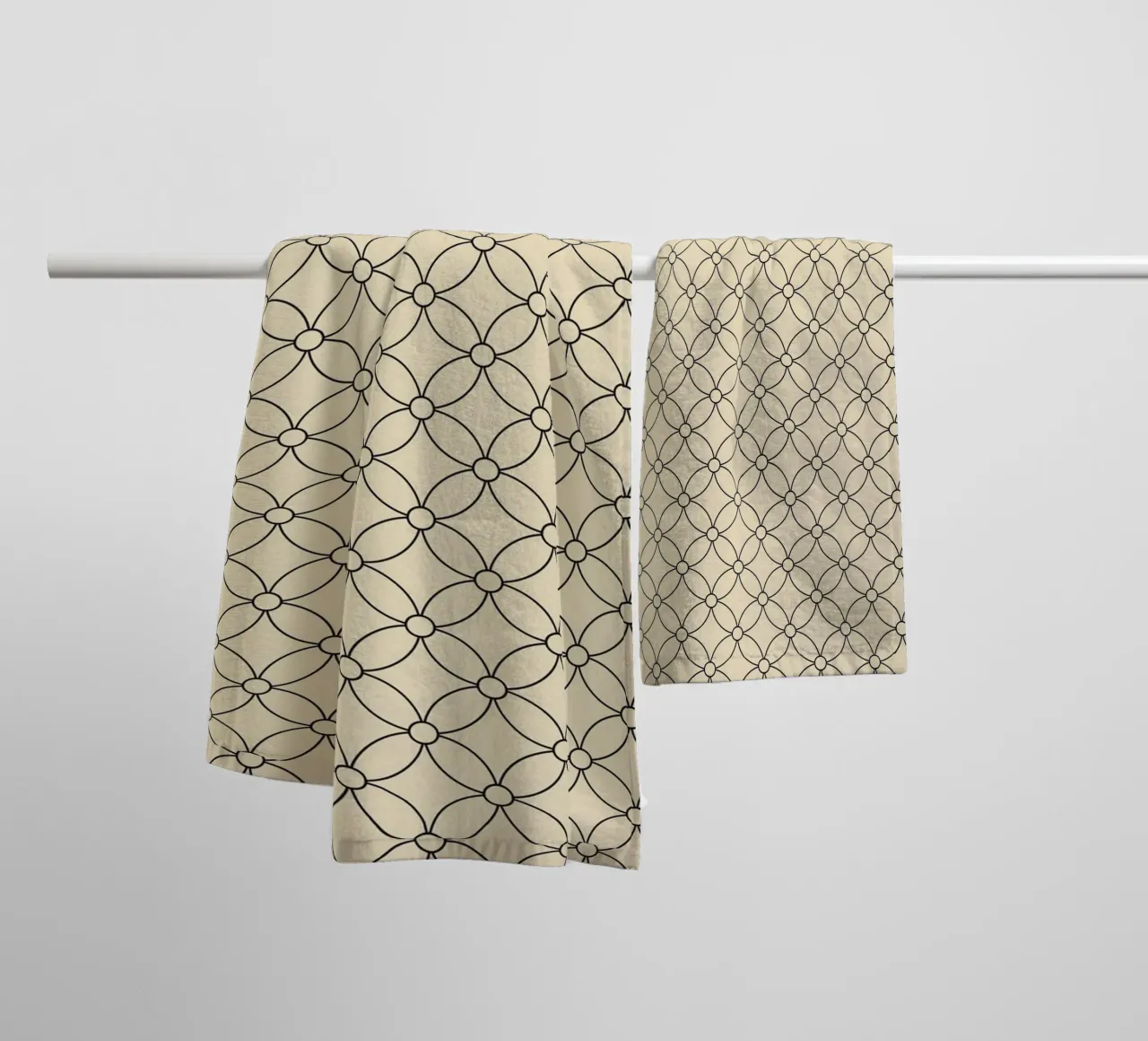 Minimal Geometric Simple Flowers Pattern | Black on Beige towel by Beauty in Simplicity