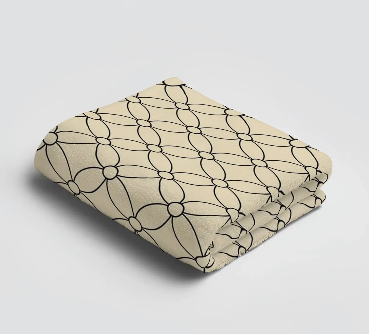 Minimal Geometric Simple Flowers Pattern | Black on Beige towel by Beauty in Simplicity