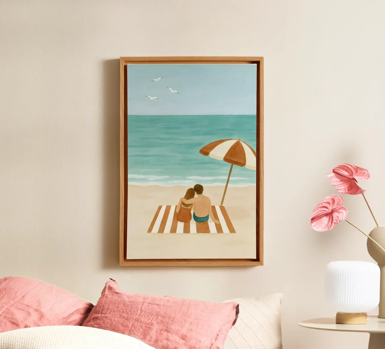 Meerblick zu zweit Leinwand mit Schattenfugenrahmen von Sea of Calm